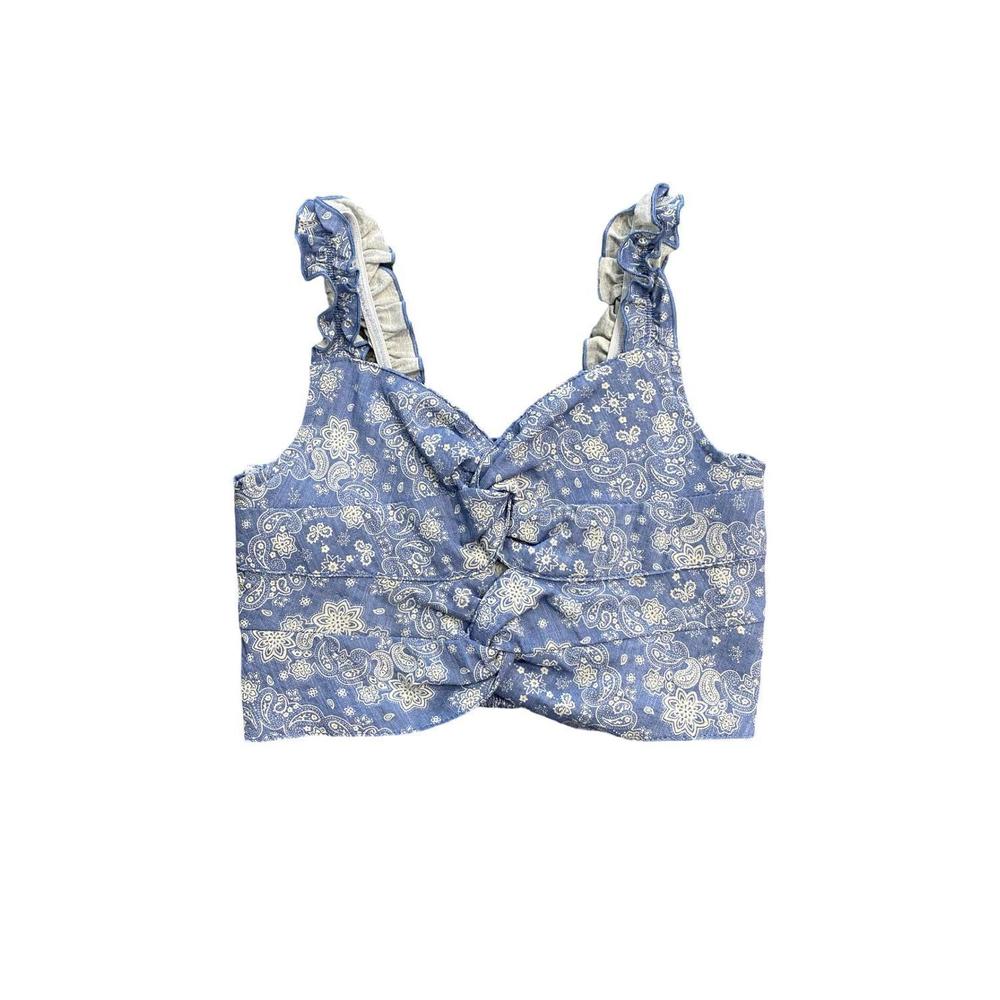 NEW FLOWERS BY ZOE girls bandana keyhole front crop top in blue